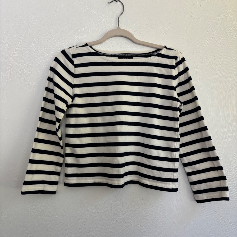 J Crew Women's Classic Mariner Cloth Boatneck T-shirt Stripe Black White XXS